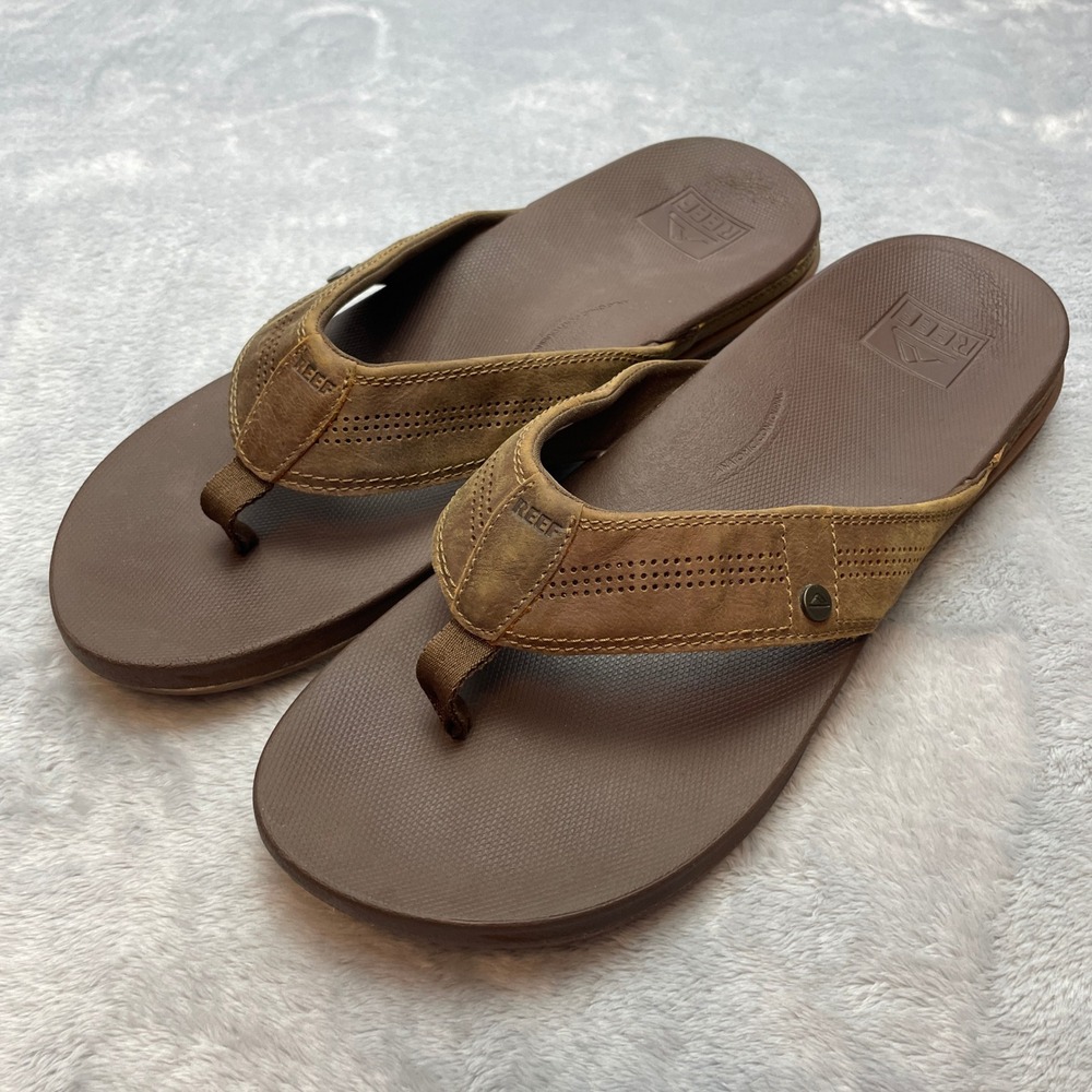 Reef Mens Cushion Lux Sandals Size 14 Brown Leather Thong Flip Flops Resort